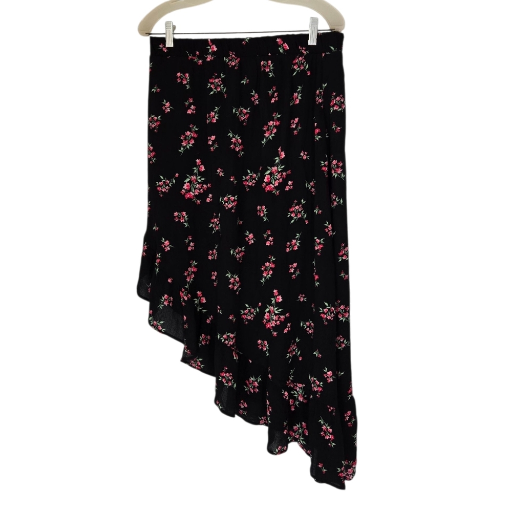 No Boundries Juniors Floral Asymmetrical Black Skirt 11-13